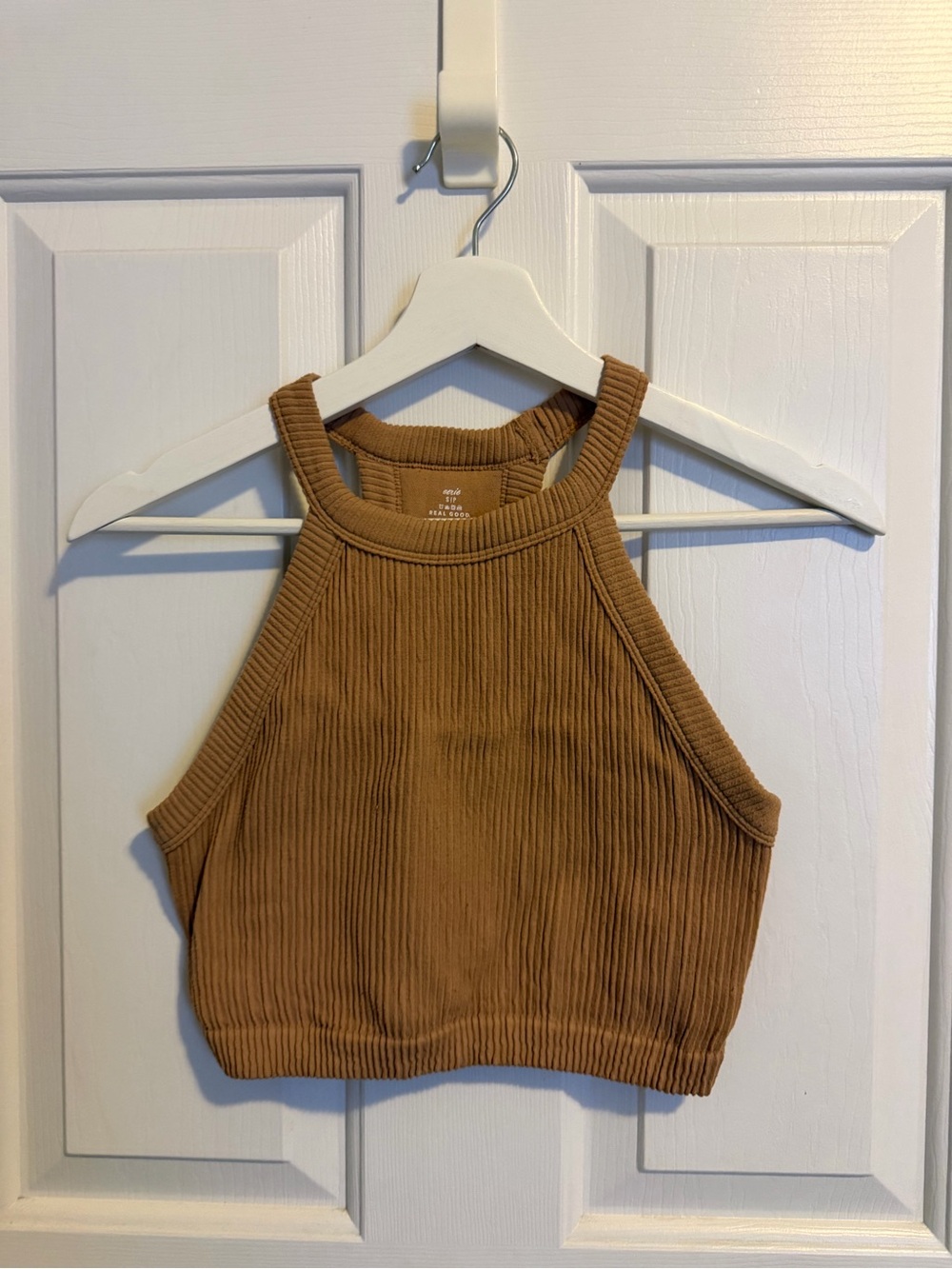 Aerie Superchill Ribbed High-Neck Cropped Tank Top - Brown